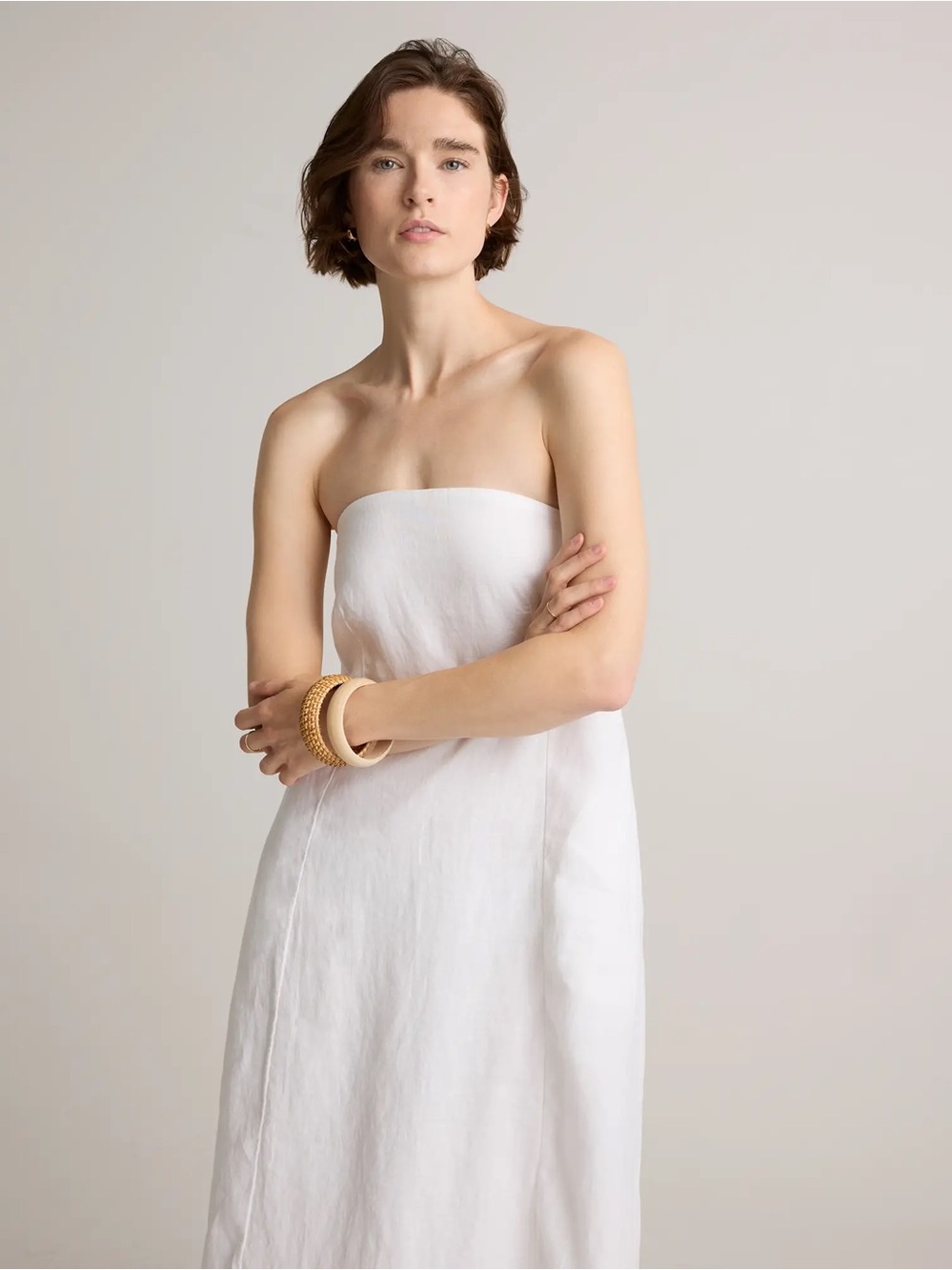 NWT Quince 100% European Linen Strapless Maxi Dress in White Sz S - Picture 12 of 15